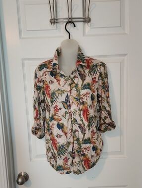 David Cline Tropical Floral Snap-Up Shirt - Multicolor Size S